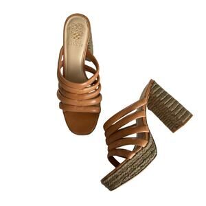 Vince Camuto Women's Patrest Raffia Platform Sandal Heeled Light Cognac Size 10